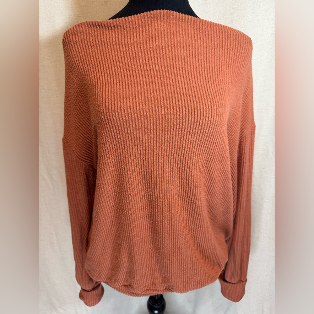 Vine & Love Rust Ribbed Knit Pullover Sweater Small